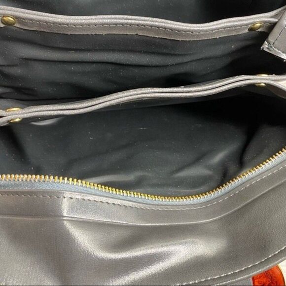 Vintage 1950s 59s 1960s 69s grey leather Brown Lucite handle purse - Picture 7 of 10